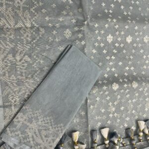Grey Silver Attractive Jamdani Saree
