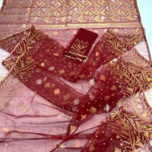 Gorgeous 100 counted Maroon Jamdani Saree